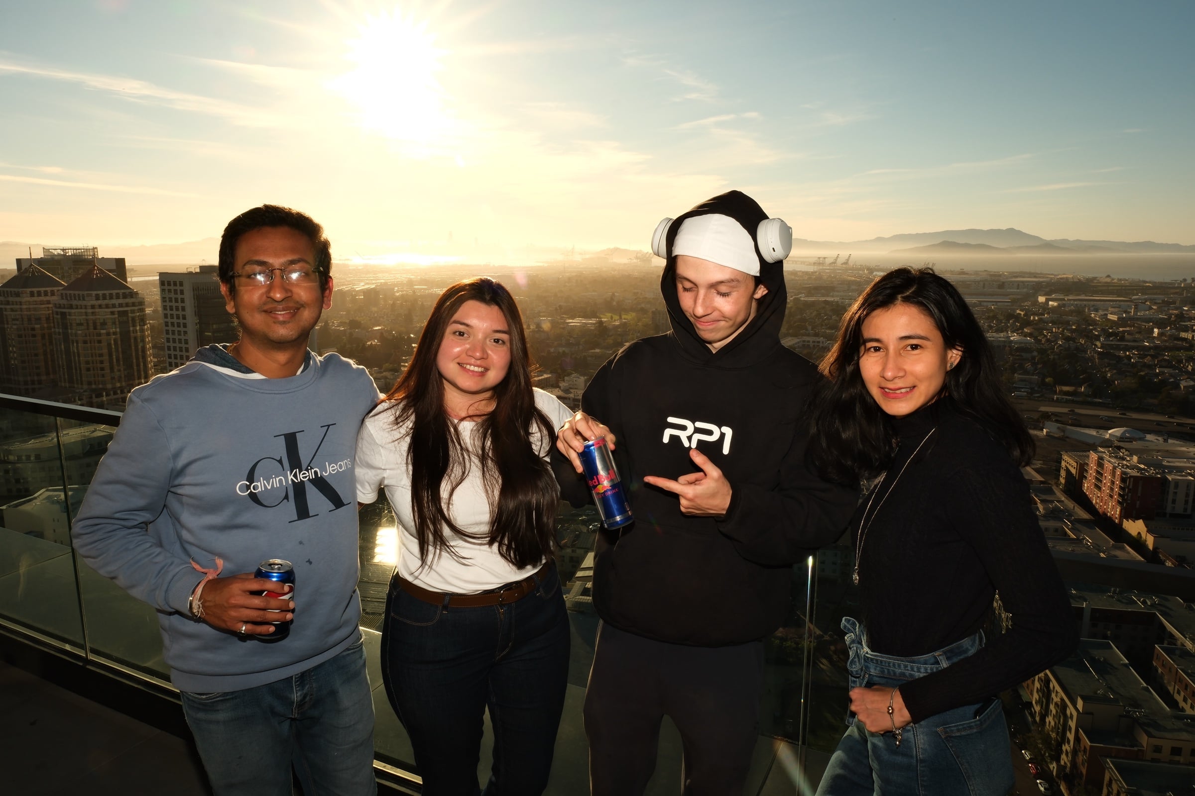 Group of four on the terrace at golden hour